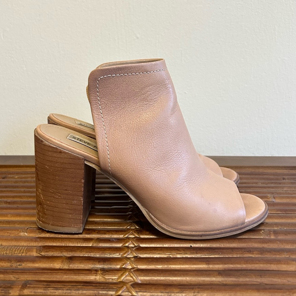 Steve Madden Nectar Leather Block Heel Peep Toe Mule Open Back Women's Size 8